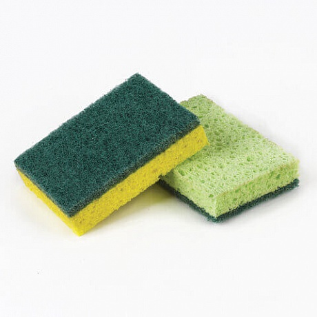 Бытовые губки ЛАЙМА КОМПЛЕКТ 2шт целлюлозные губчатые c абразивом 20x95x65 мм - Вид 1