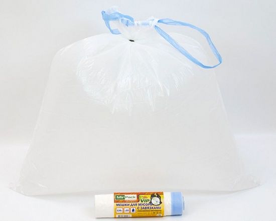 Мешки для мусора с завязками 120 л. 15 мкм, 10 шт. ПНД, 85х80 см, белые - Вид 2